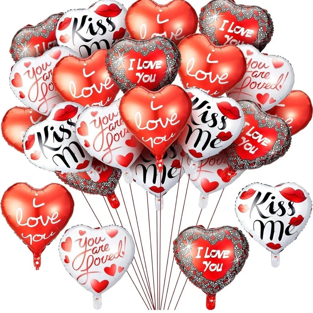 2 of each Heartfelt Love-Themed Party Balloons - Red, White, Black